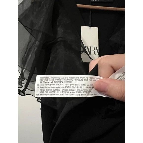 Zara Black Mini Dress Organza Ruffle Sleeve V Neck Party Cocktail Elegant - Picture 6 of 6